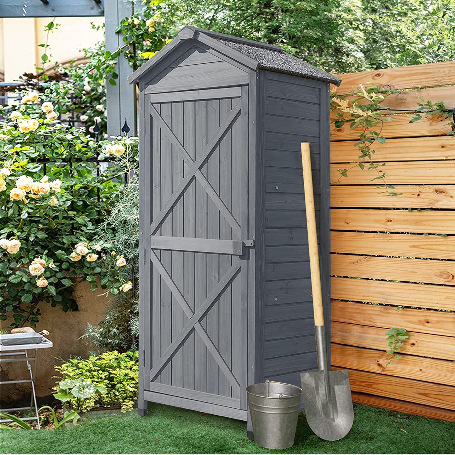 Outdoor Wooden Storage Sheds Fir Wood Lockers with Workstation