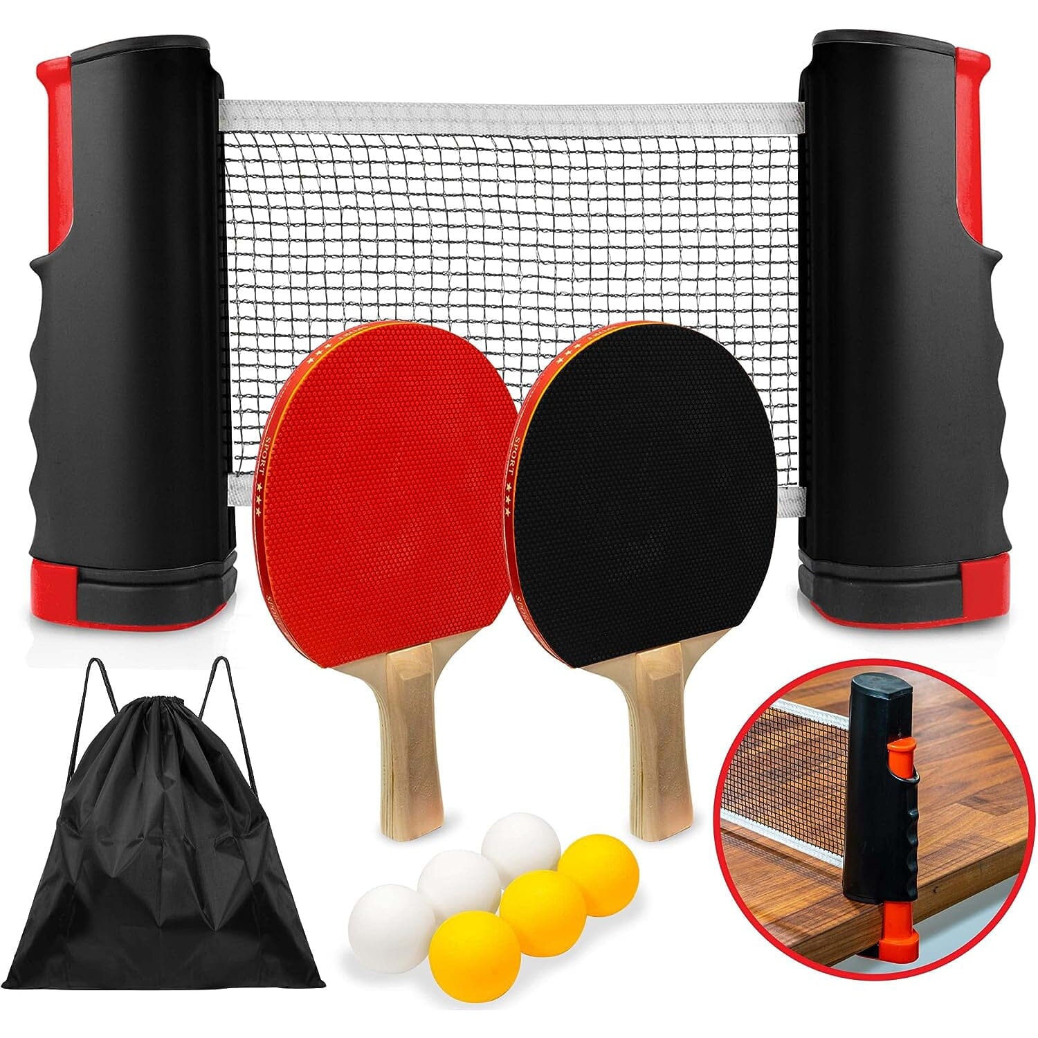 Ping Pong Set with 4 Paddles & Net for Any Table