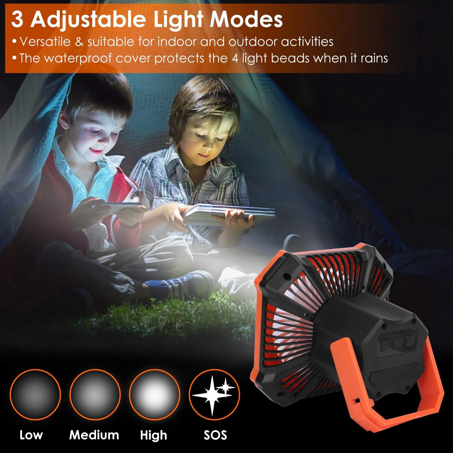 Portable Camping Lantern Fan 10000mAh Battery Powered with 4 Light Modes