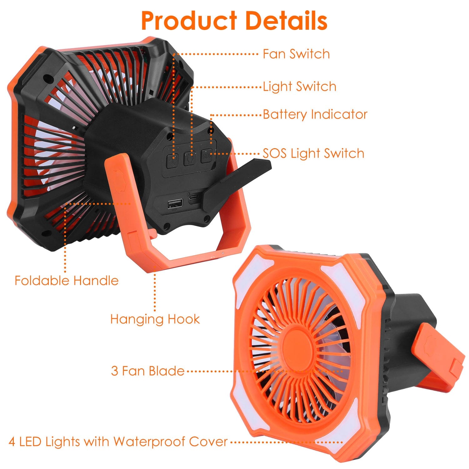 Portable Camping Lantern Fan 10000mAh Battery Powered with 4 Light Modes