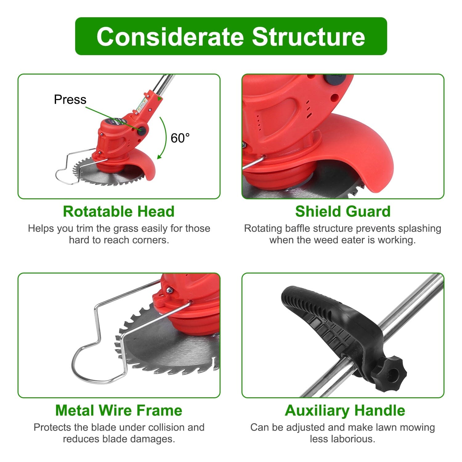 Rechargeable Electric Cordless Grass Trimmer with Alloy Saw Blade