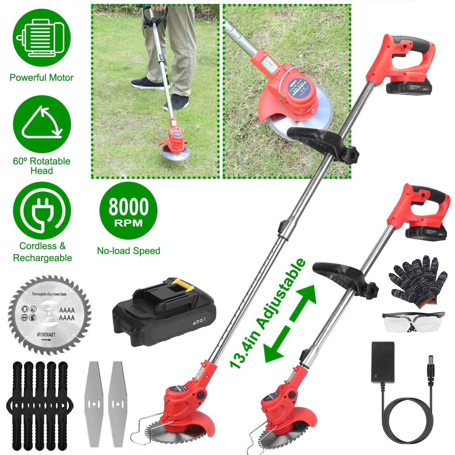 Rechargeable Electric Cordless Grass Trimmer with Alloy Saw Blade