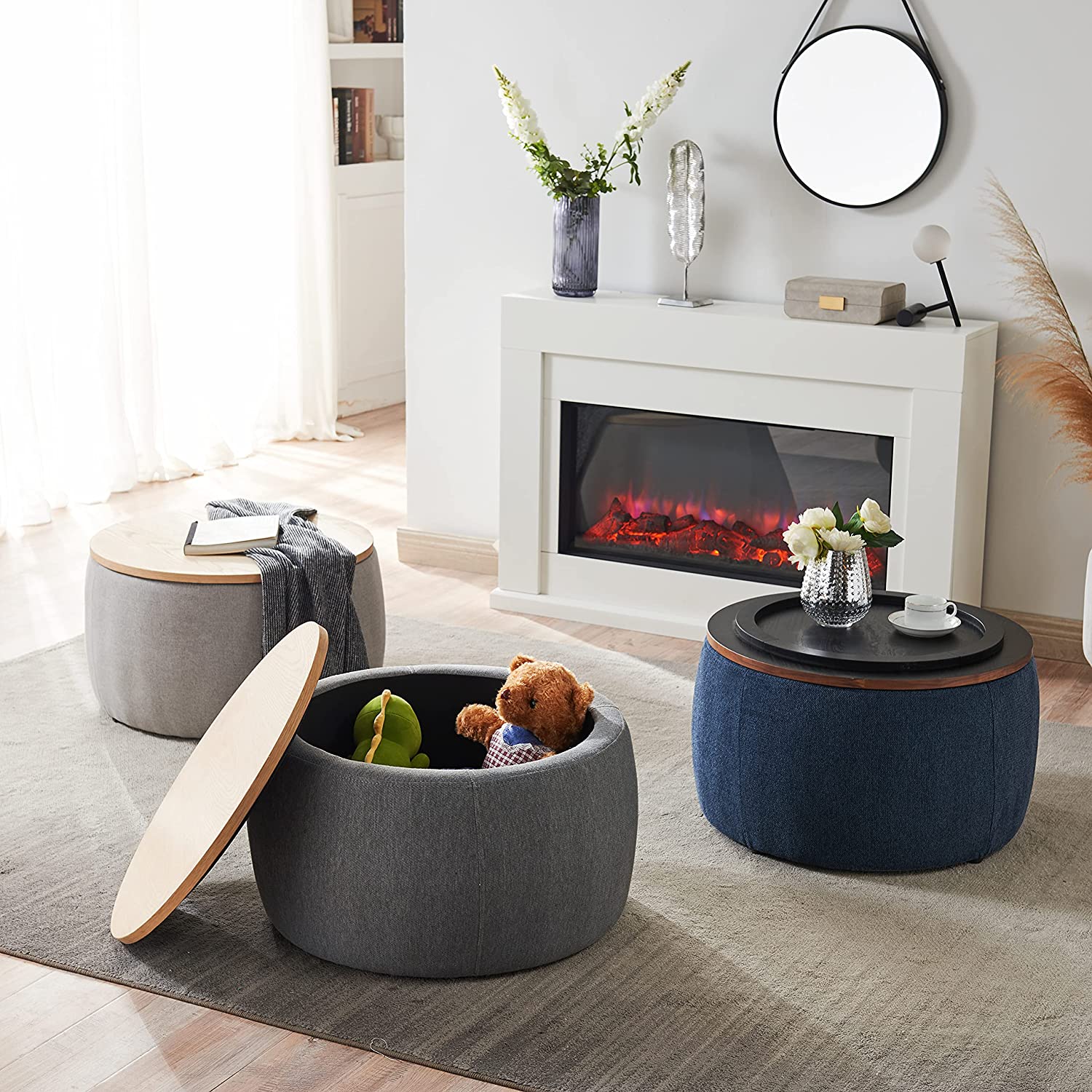 Round Storage Ottoman Coffee Table