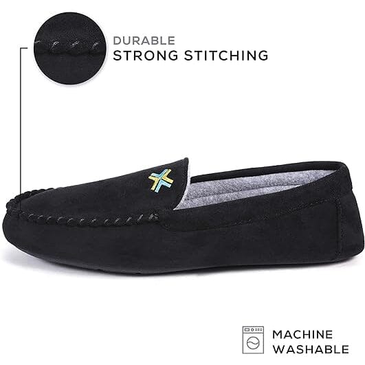 Roxoni Men Slippers, Suede Moccasin Slipper with Memory Foam