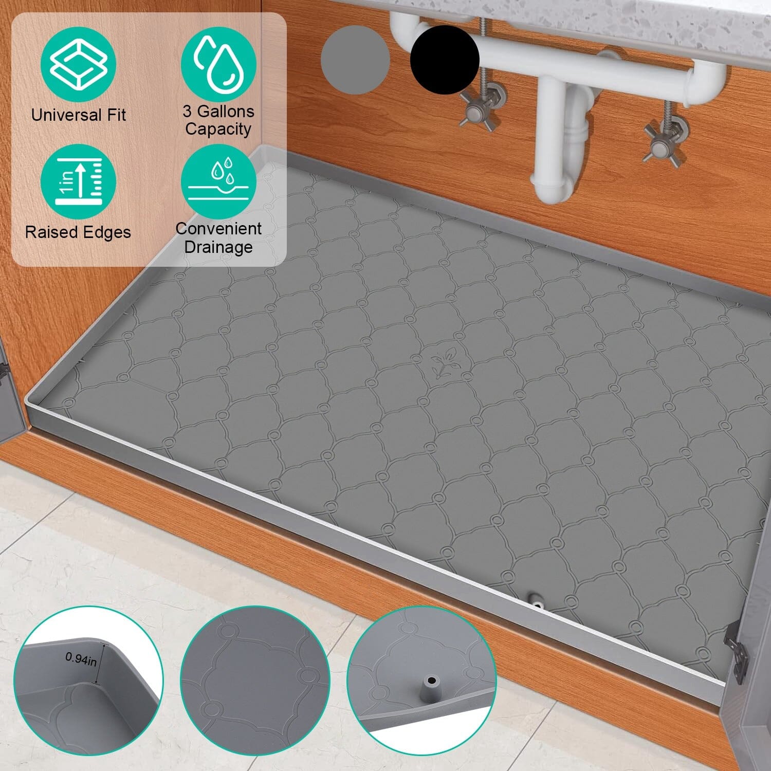 Silicone Under Sink Mat Liner with Drain Hole