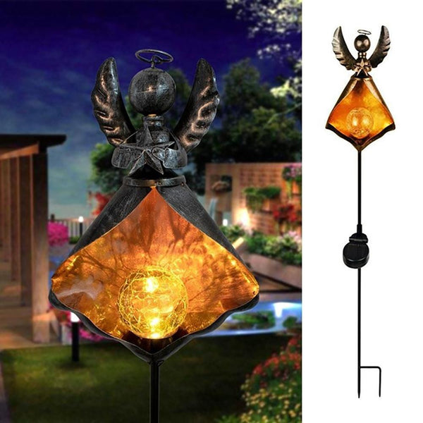 Solar LED Simulate Flame Light Lawn Lantern Lamp Waterproof Outdoor Lights type A, shown in use with a backyard as background