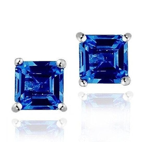 Sterling Silver 1.6 Created Sapphire Square Shape Stud Earring