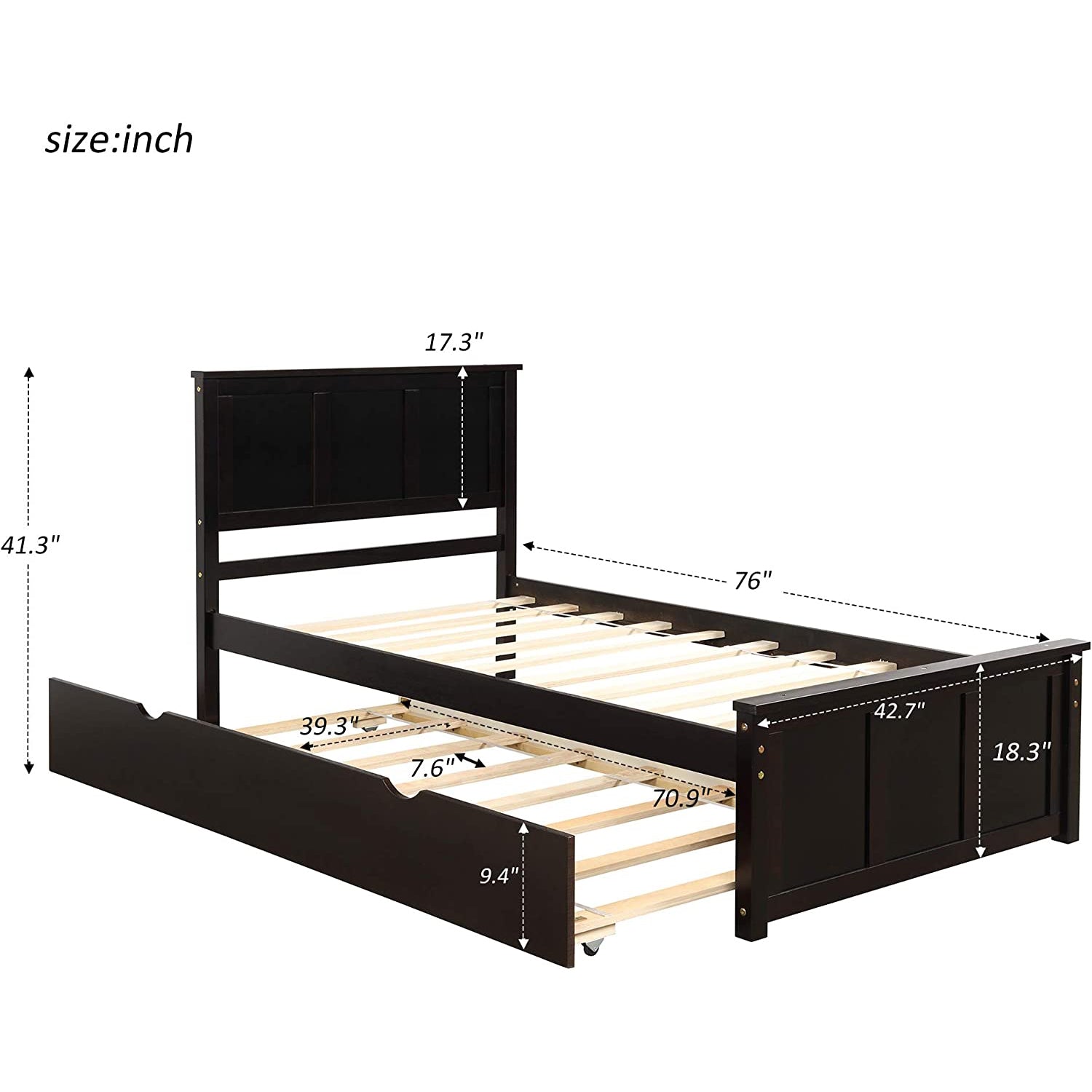 Twin Size Platform Bed with A Trundle