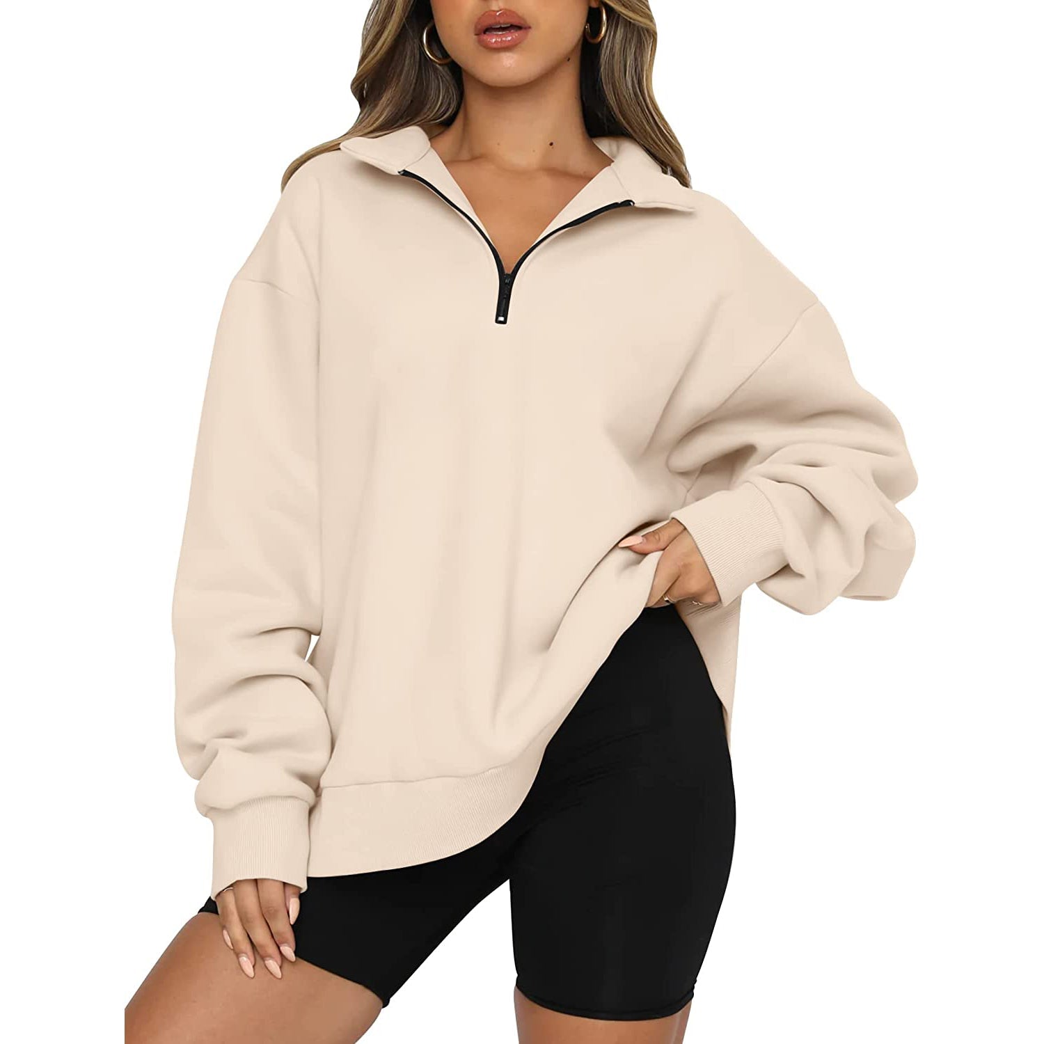 Womens Oversized Half Zip Pullover Long Sleeve Sweatshirt