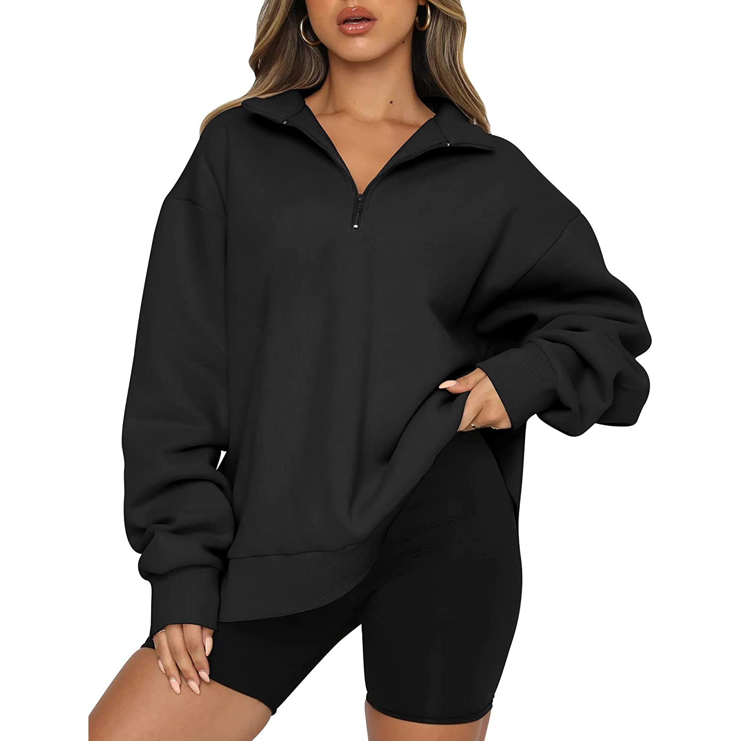 Womens Oversized Half Zip Pullover Long Sleeve Sweatshirt