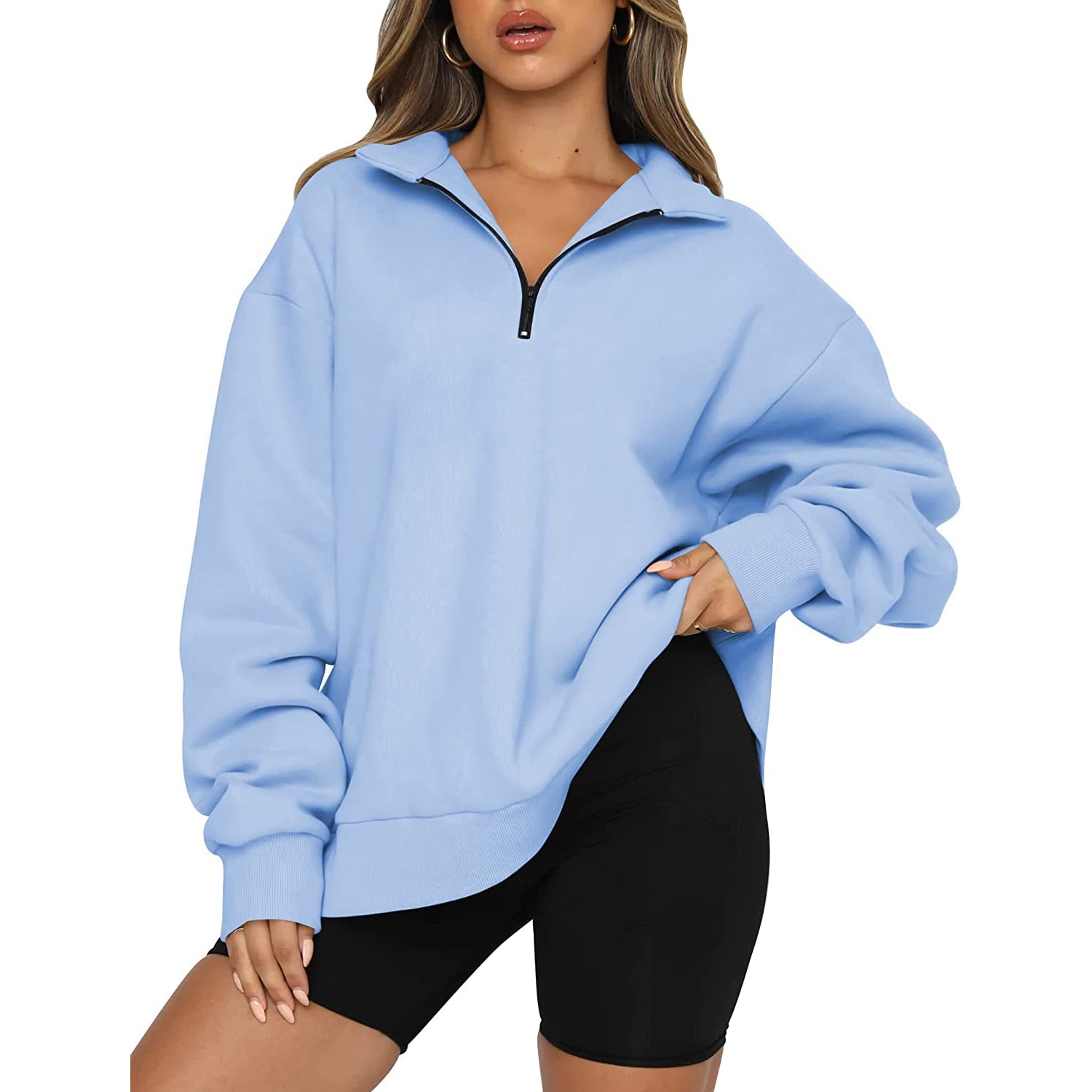 Womens Oversized Half Zip Pullover Long Sleeve Sweatshirt