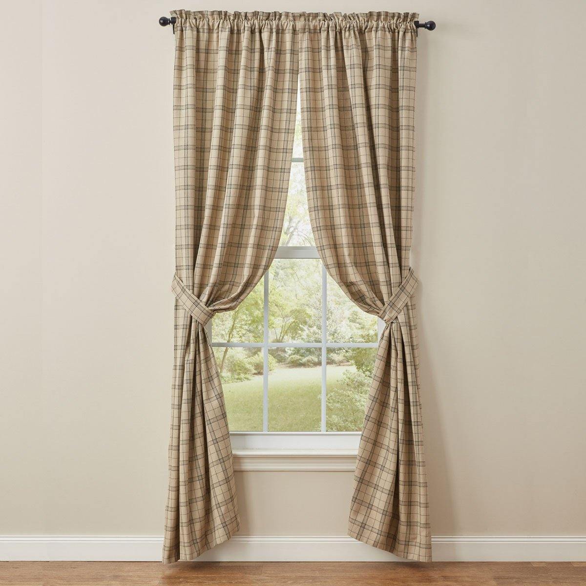 Fieldstone Plaid Lined Curtain Panel, 72W x 84L Black Park Designs Set of 2