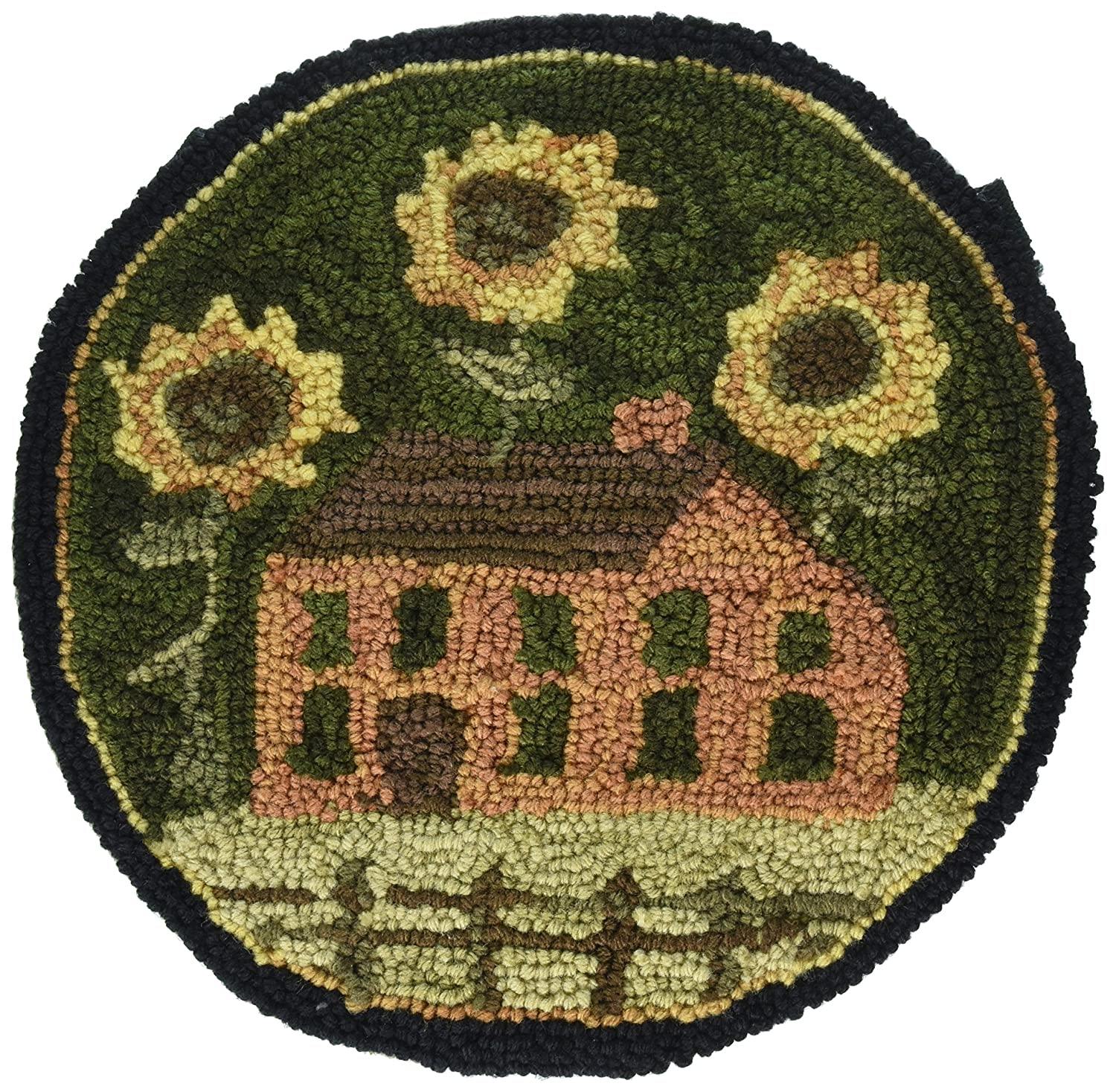 House and Sunflowers Hooked Chair Pad Park Designs