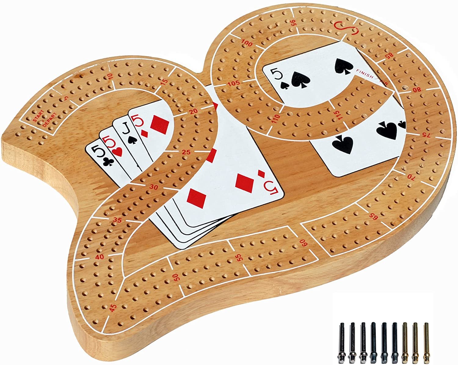 Classic 29 Cribbage Set - Solid Wood 3 Track Board with Pegs