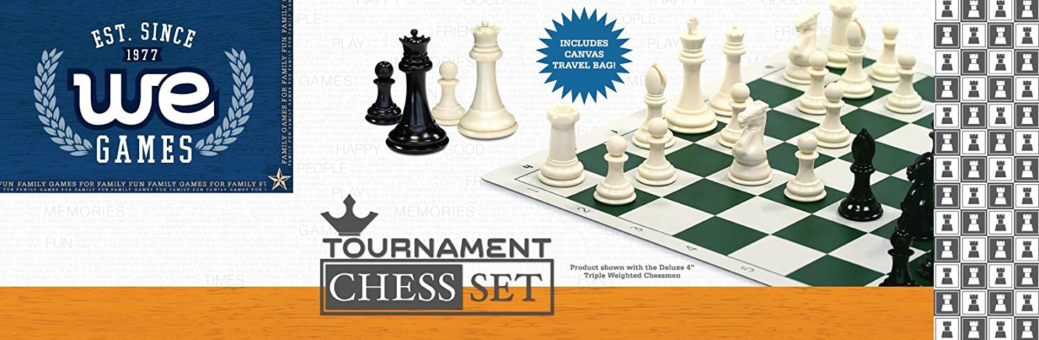 Tournament Chess Set with Electric Blue Bag - 3.75 Inch King Solid Plastic