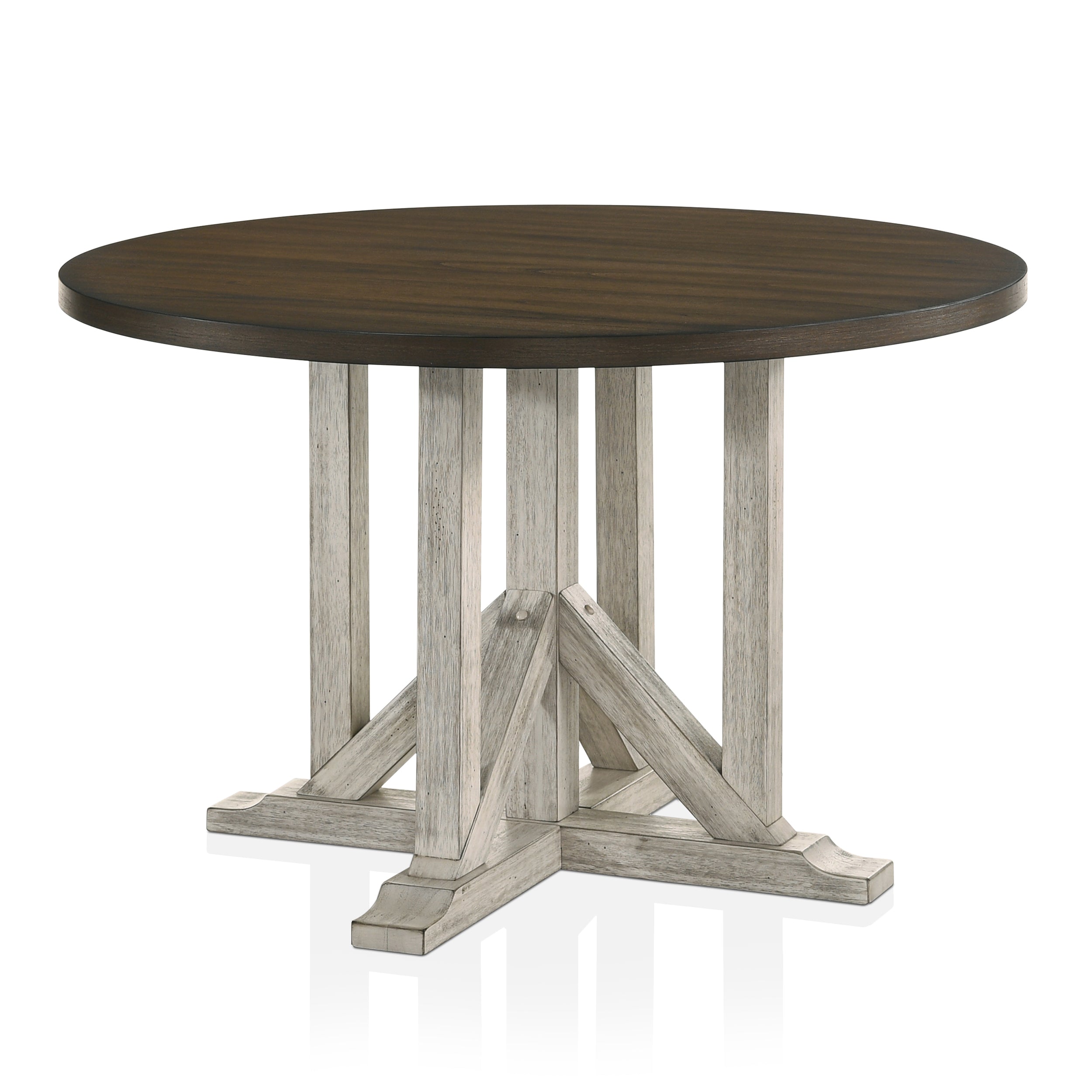 Hersden Rustic Dark Oak and Antique White 47-in Round Dining Table