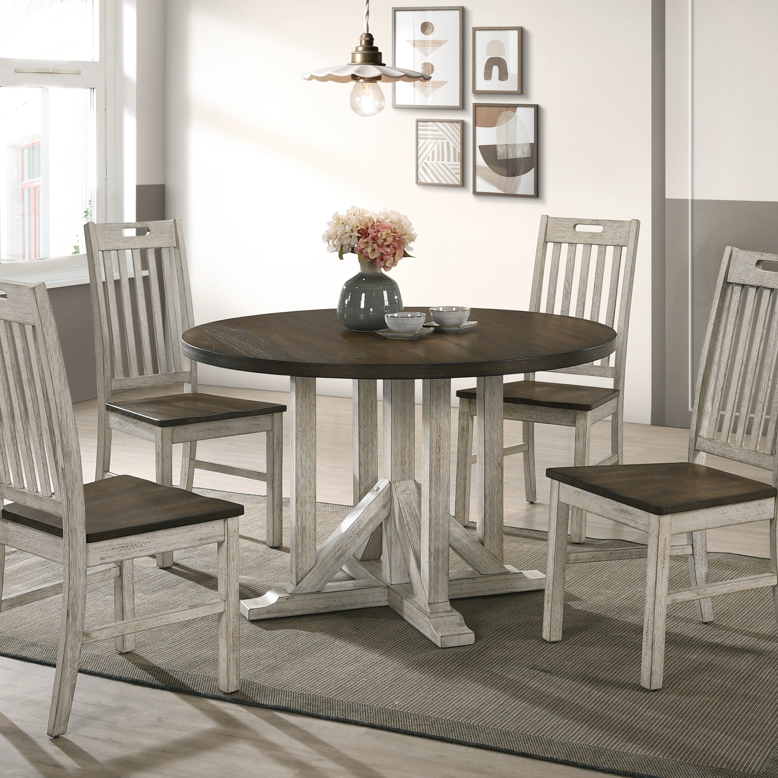 Hersden Rustic Dark Oak and Antique White 47-in Round Dining Table