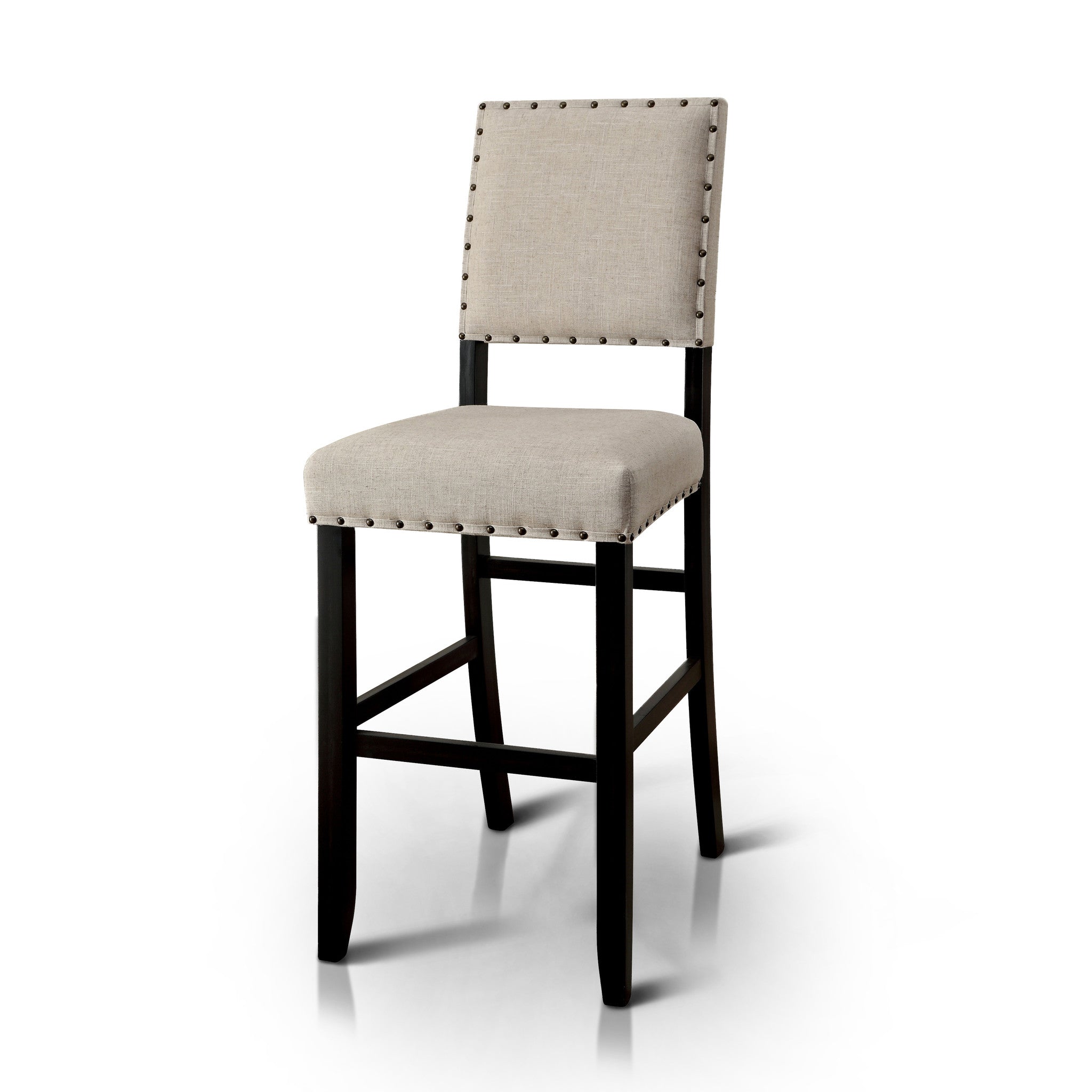 Ambrosia Off-White Fabric & Nailhead Bar Height Chairs (Set of 2)