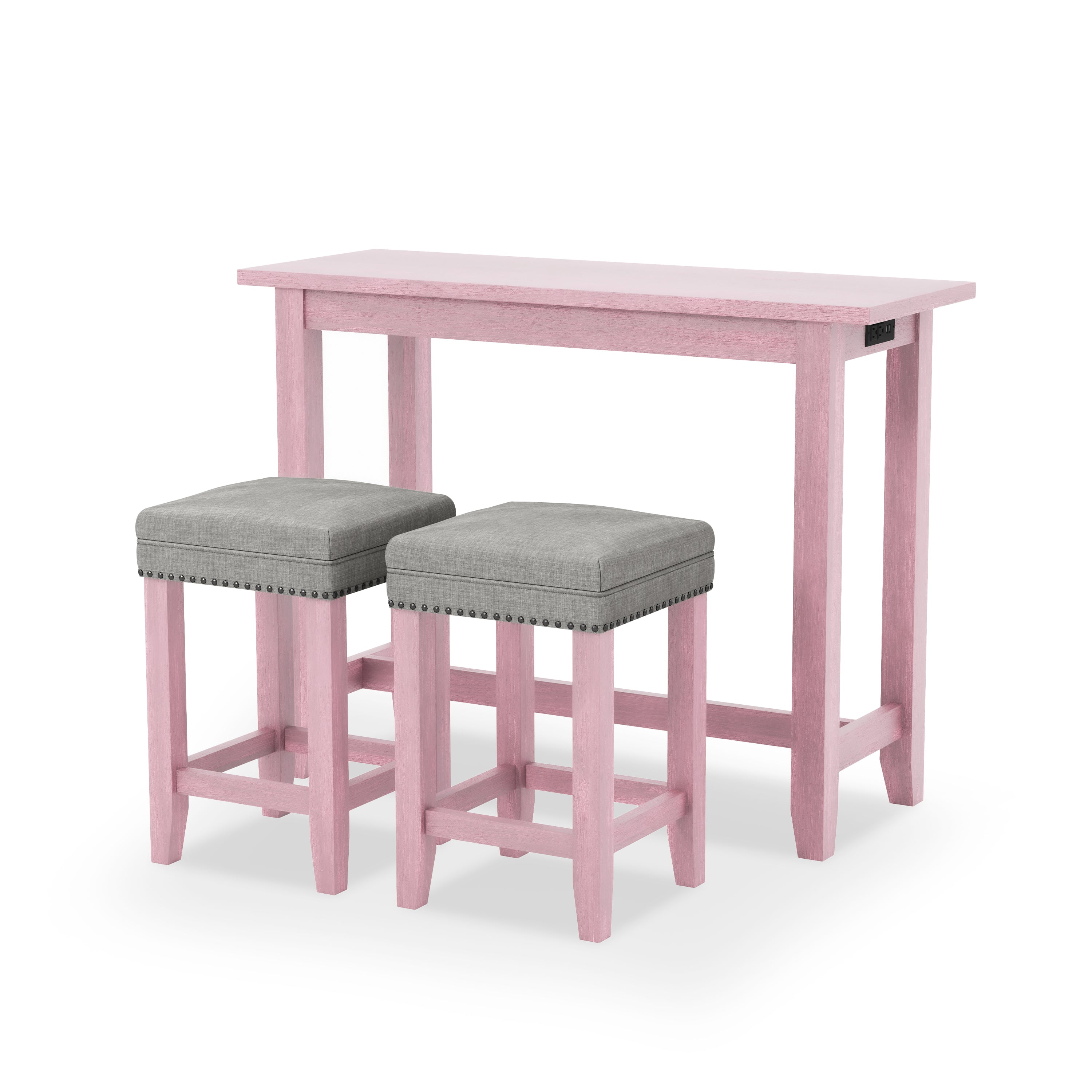 Eshan Antique Pink 3-Piece Counter Height Table Set with USB & Outlet