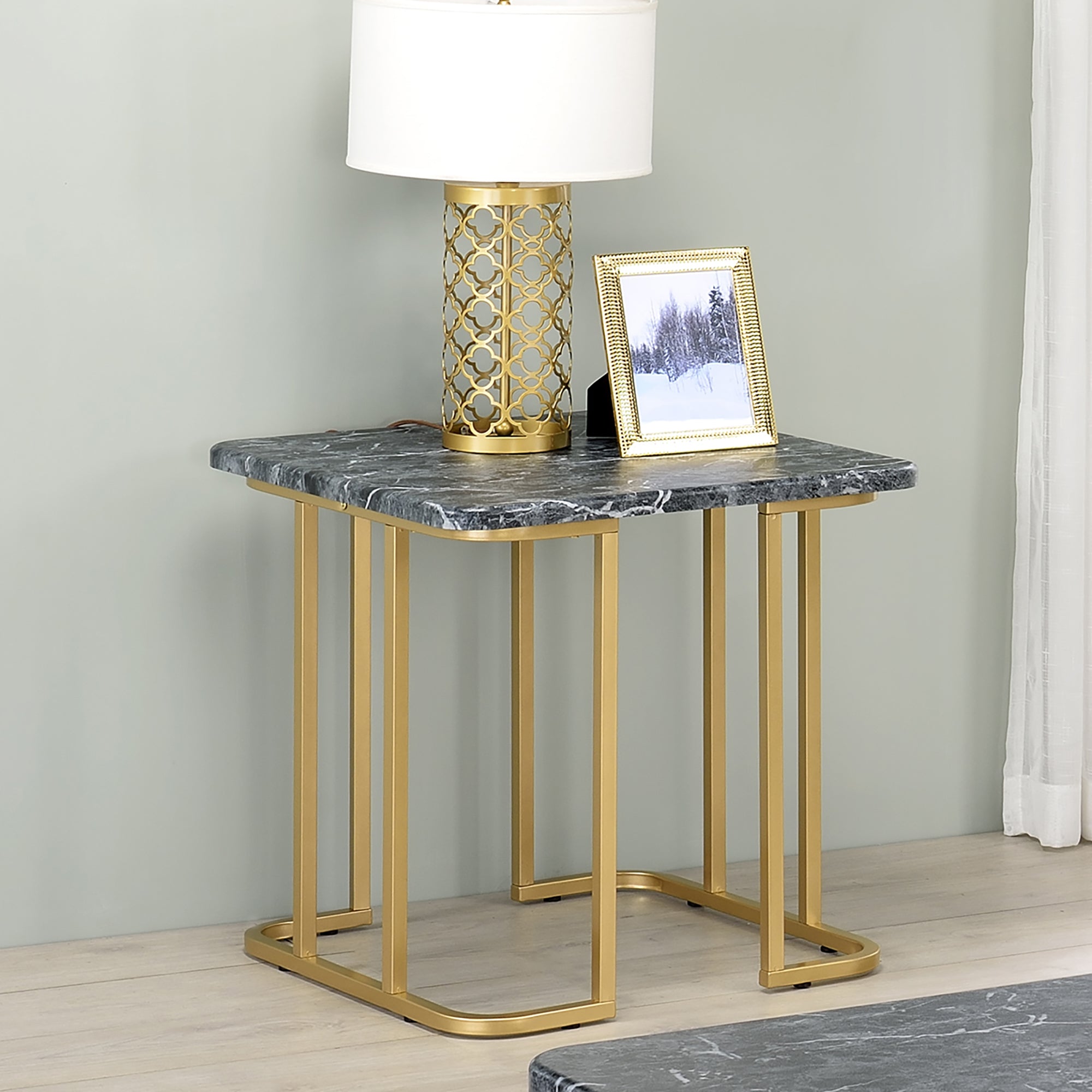 Crown Park Faux Black Marble and Gold Art Deco End Table