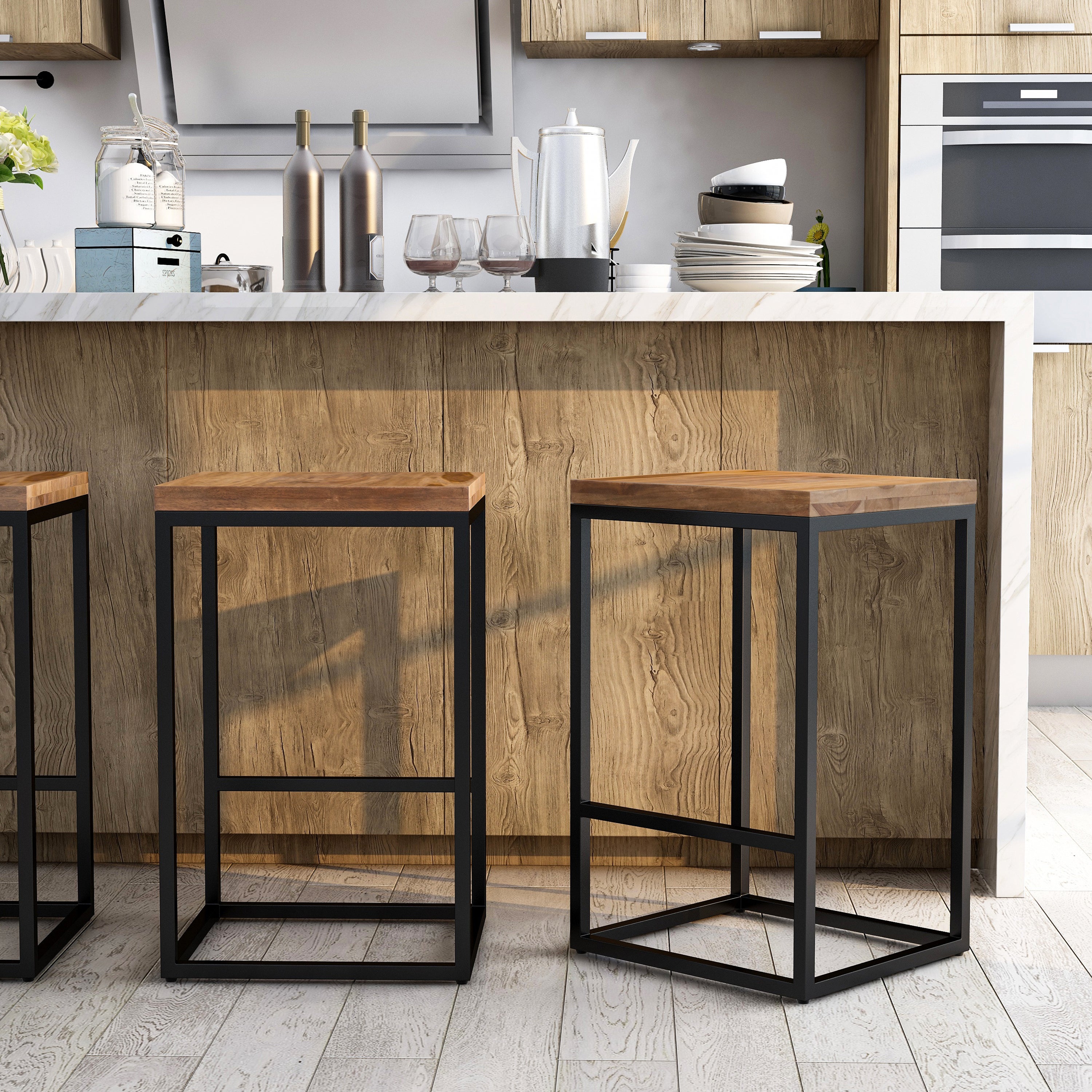 Mill Plain Modern Solid Wood and Metal Barstool