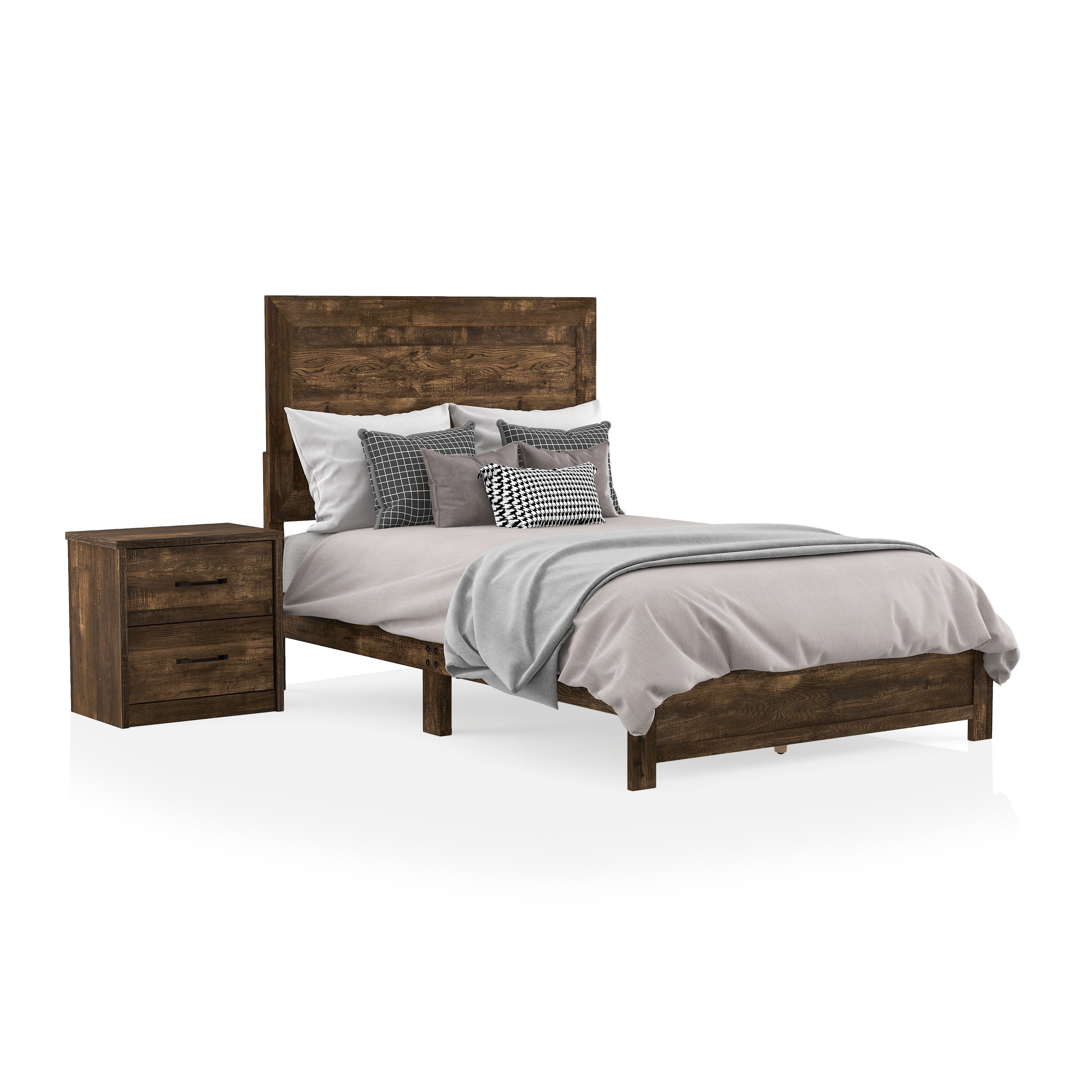 Jack Rustic Farmhouse Style Walnut Tone 2-Piece Bedroom Set with USBs