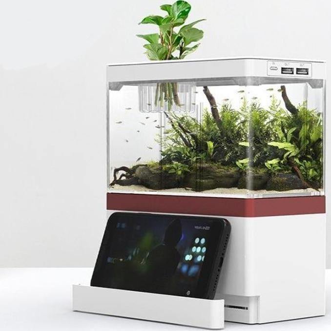 Mini Aquarium Fish Tank Desktop Creative Side Smart Phone Holder