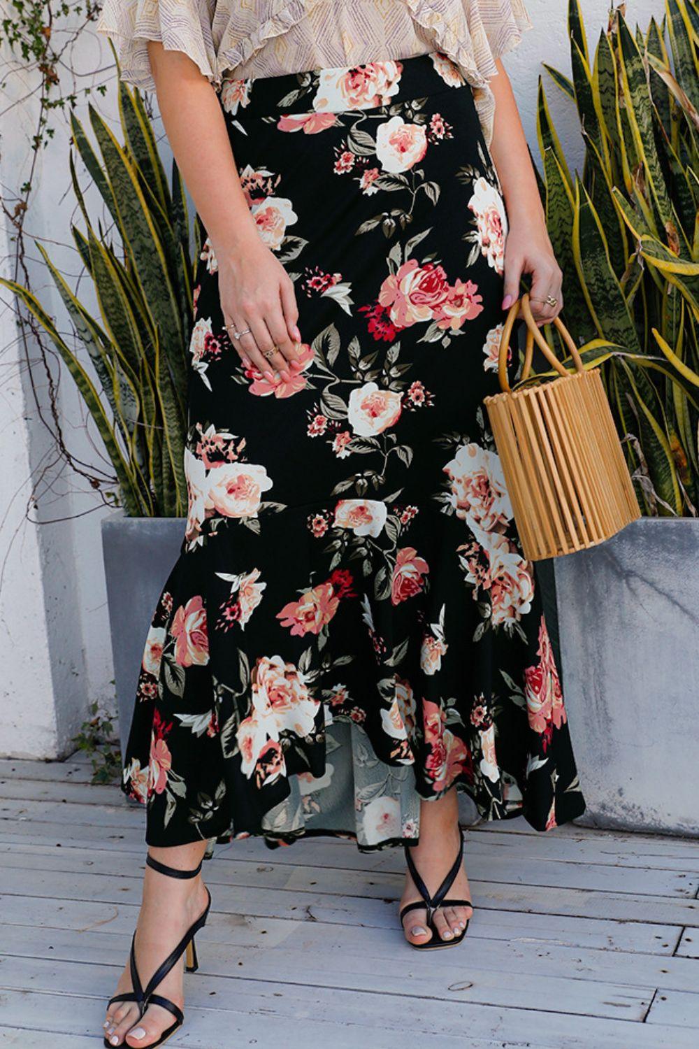 Plus Size Women Floral High-Rise Skirt