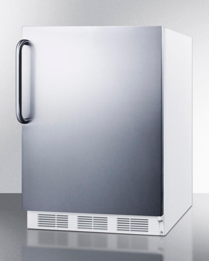 Summit CT66JBISSTB Built-In Undercounter Refrigerator-Freezer For General Purpose Use, With Dual Evaporator Cooling, Cycle Defrost, Ss Door, Towel Bar Handle And White Cabinet