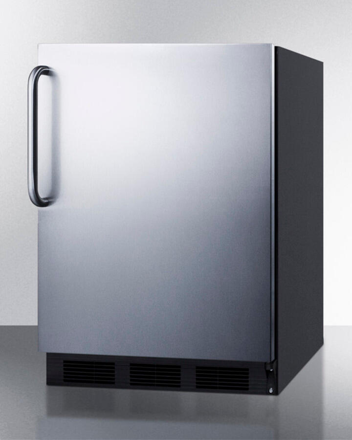 Summit AL652BSSTB Freestanding Ada Compliant Refrigerator-Freezer For General Purpose Use, W/Dual Evaporator Cooling, Cycle Defrost, Ss Door, Towel Bar Handle, Black Cabinet