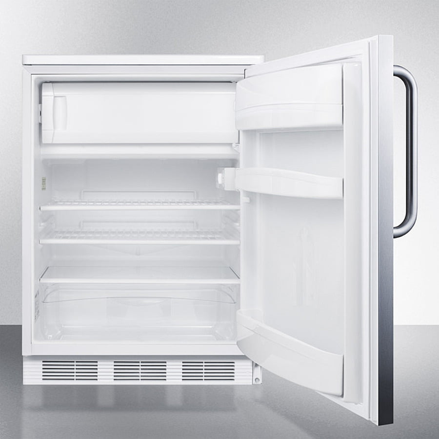 Summit CT66LWBISSTB Built-In Undercounter Refrigerator-Freezer For General Purpose Use, With Lock, Dual Evaporator Cooling, Cycle Defrost, Ss Door, Tb Handle And White Cabinet