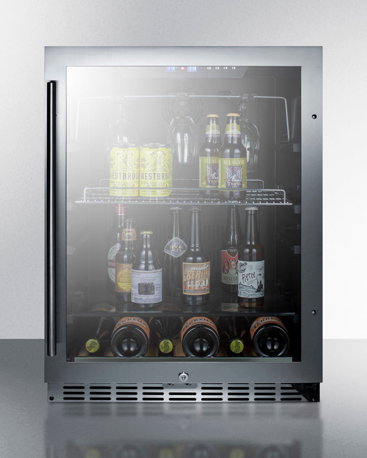 Summit SCR2466 Built-In Undercounter Beverage Refrigerator With Seamless Trimmed Glass Door, Digital Controls, Lock, And Black Cabinet