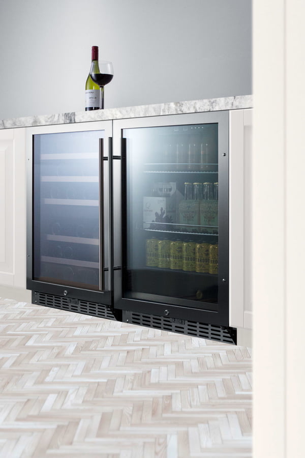 Summit SCR2466 Built-In Undercounter Beverage Refrigerator With Seamless Trimmed Glass Door, Digital Controls, Lock, And Black Cabinet