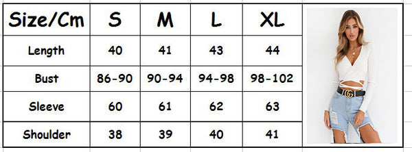 Size Chart Women's Sexy Deep V Neck Long Sleeve Slim Fit Surplice Wrap Crop Top Knit Party Club | Gardenwed