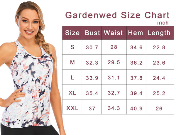 Size Chart GDYD1001 Workout Tank Tops for Women with Built in Bra Yoga Activewear Compression Racerback Criss Cross Fitness Strappy | Gardenwed
