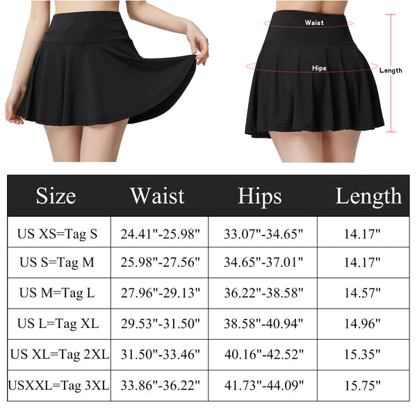 Size Chart TLYD1002 Pleated Tennis Skirts for Womens Athletic Golf Skorts Activewear with Pockets High Waisted | Gardenwed
