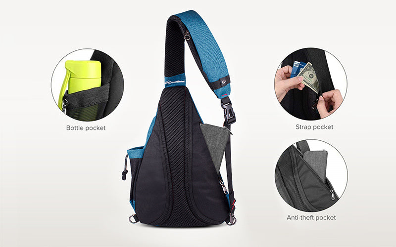 sling backpack for women and men with water bottle holder