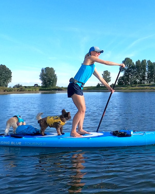 paddling with dog