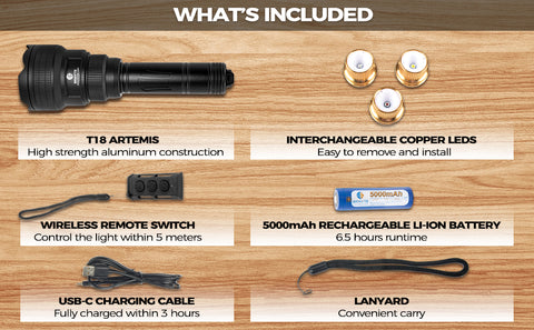 Kit de luces de caza con interruptor remoto inalámbrico Brinyte T18-4 con 4 bombillas Led IR940/IR850/azul/UV de repuesto