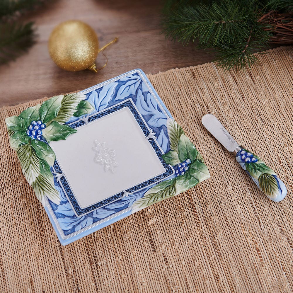 Holiday Home Blue Appetizer Plate with Spreader Set