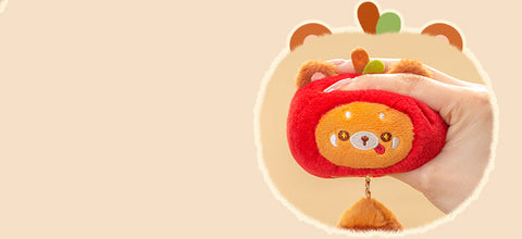 Apple Red Panda Plush Bag Charm, Stuffed Animal Keychain
