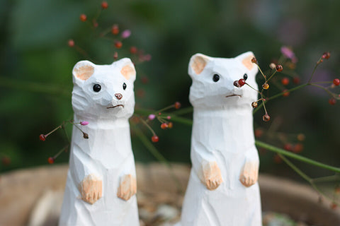 Handmade Carved Ferrets Figurine