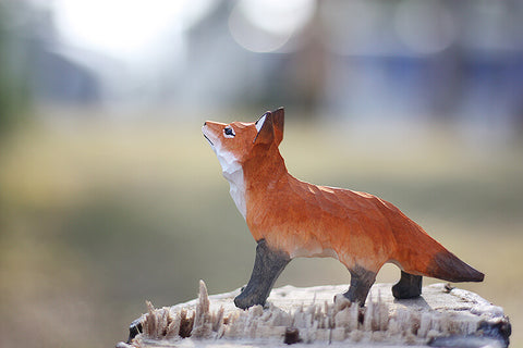 Handmade Carved Red Fox Figurine