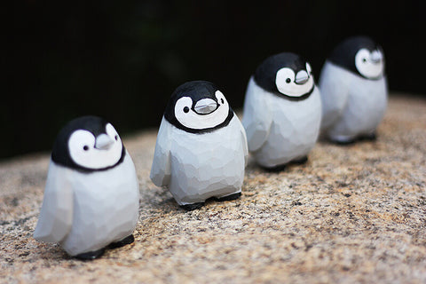 Handmade Carved Emperor Penguins Figurine