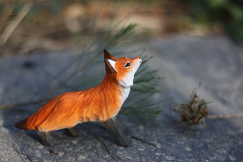 Handmade Carved Red Fox Figurine