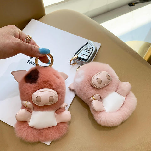 Fluffy Stuffed Pig Bag Charm