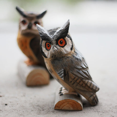 Handmade Carved Owl Figurine