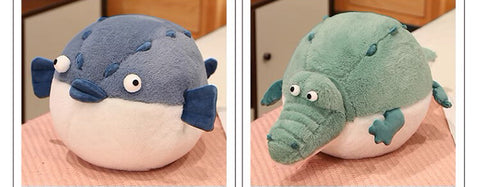Chubby Stuffed Animal Plush Toys, Puffer Fish Crocodile Plushies