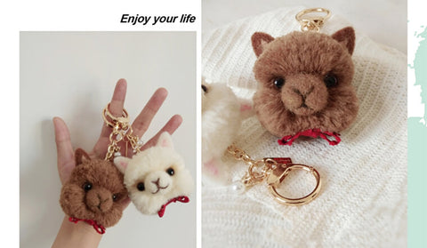 Handmade Wool Felt Alpaca Face Bag Charm Keychain