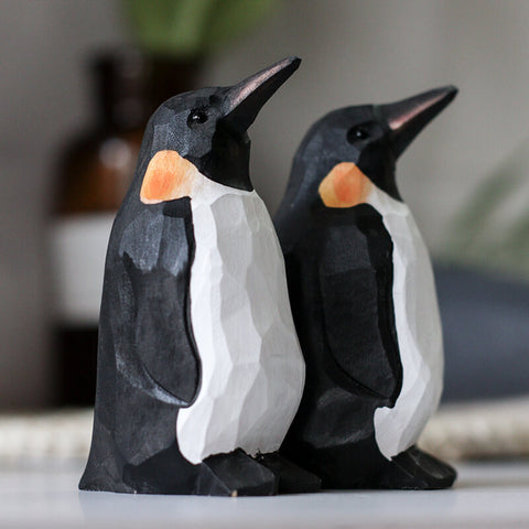 Handmade Carved Adult Emperor Penguins Figurine